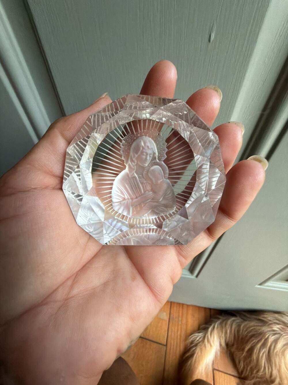 Crystal Virgin Mary Carving by Roman